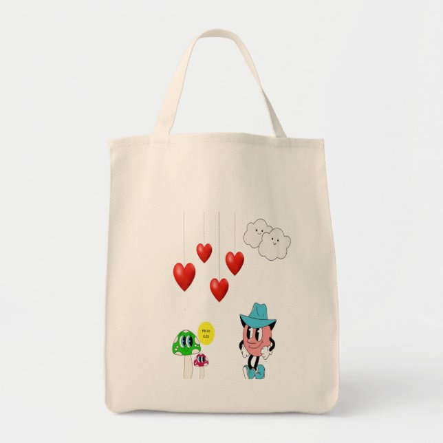 Bolsa Tote Bag de Tote Emoji e Cogumelo - Caricatura Divertid (Frente)