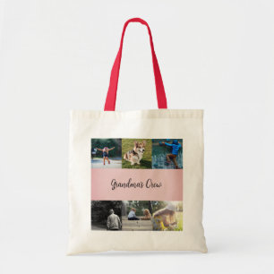 Bolsa Tote Bag de Tote Rosa com Grade de Fotografias Personal