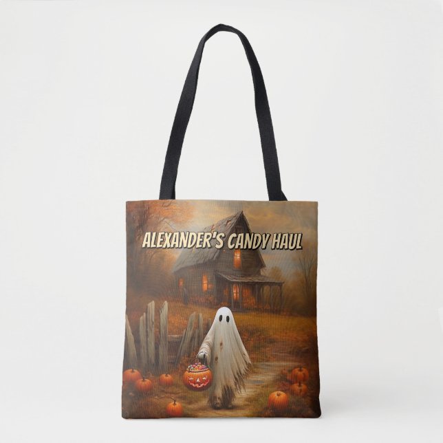 Bolsa Tote Bag de Trick ou Tratamento do Fantasma Personaliza (Frente)