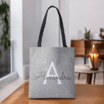 Bolsa Tote Bag do Monograma Elegante de Silver Sparkle de Lux<br><div class="desc">Luxo Silver Faux Sparkle e Glitter Elegante Monograma Bag. Esta Lista de Livros pode ser personalizada para incluir seu nome inicial e primeiro.</div>