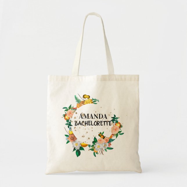 Bolsa Tote Bag Floral Bridesmaid Tote Elegante (Frente)