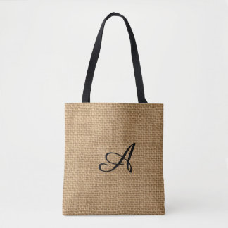 Bolsa Tote Bag Monograma de Impressão de Burlap