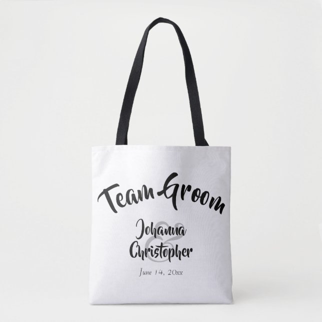 Bolsa Tote Bag Negra e Branca de Casamento de Equipe (Frente)