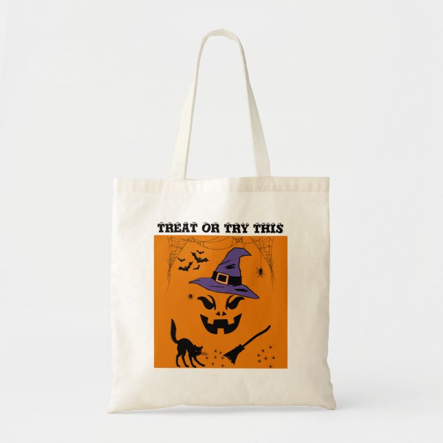 Bolsa Tote Bag Personalizável de Tratamento de Halloween (Frente)