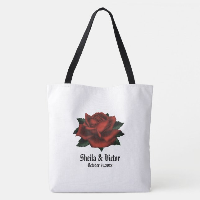 Bolsa Tote Bag Pessoal de Casamento Gótico rosa vermelha (Verso)