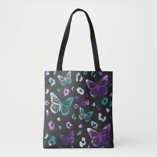 Bolsa Tote Bag preto-branco-borboleta-leopardo (Frente)
