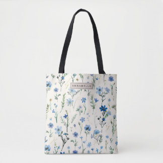 Bolsa Tote Bag Tota Chic de Flor Selvagem Azul