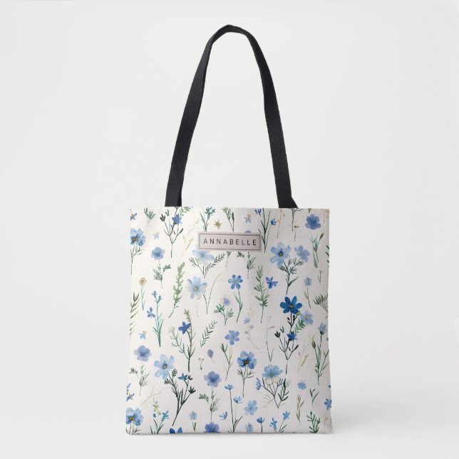 Bolsa Tote Bag Tota Chic de Flor Selvagem Azul (Frente)