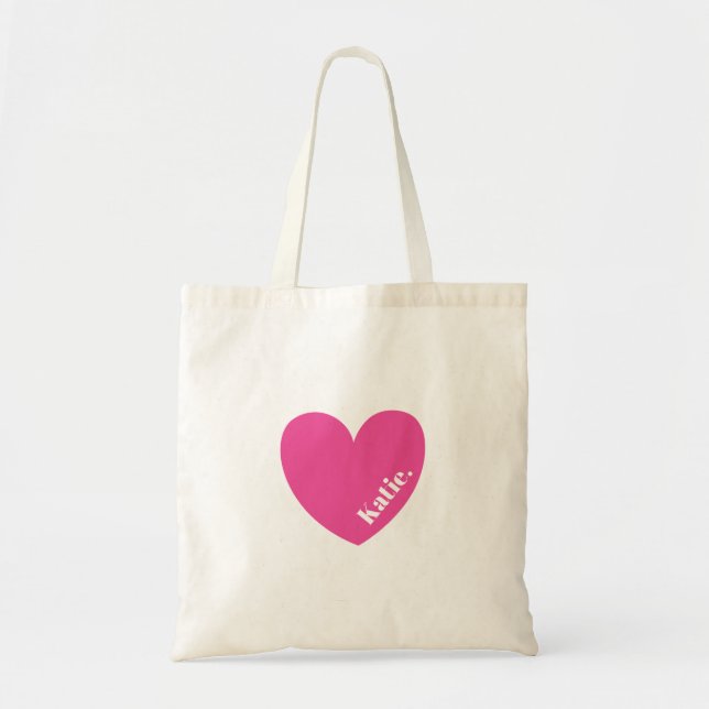 Bolsa Tote Bag Tote LoveHeart Rosa Simples com Nome (Frente)