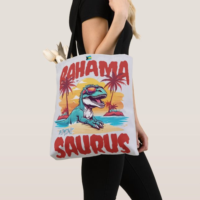 Bolsa Tote Bahamas Souvenir Gift: Bimini Bahama Saurus T-Rex (Close Up)