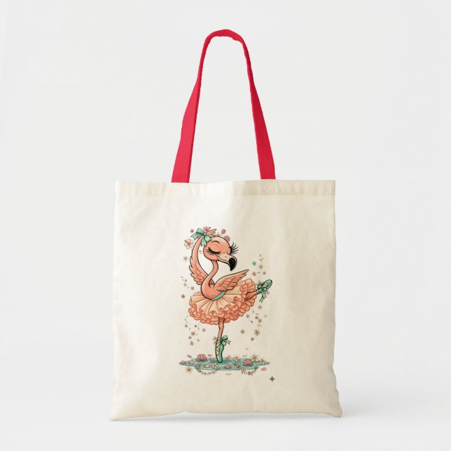 Bolsa Tote Bailarina Flamingo Graciosa em Flor (Frente)