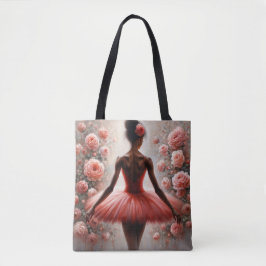 Bolsa Tote Bailarina Negra em Tuto Vermelho com Rosas Afrocen