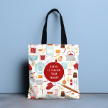 Bolsa Tote Baking mais barato que Therapny Engraçado Kitchen<br><div class="desc">Baking mais barato do que Therapy Funny Kitchen Red Tote Bags apresenta um padrão colorido de cozinha com o texto editável "Baking é mais barato do que a terapia" na tipografia moderna da escrita. Presente perfeito para aqueles que gostam de assar, cozinhar e estar na cozinha no Natal, aniversário, Dia...</div>