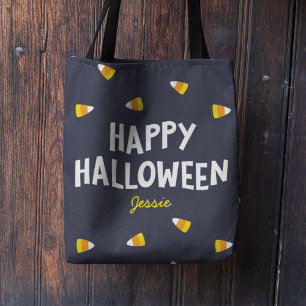 Bolsa Tote Bala de Milho Azul Escuro Feliz Halloween