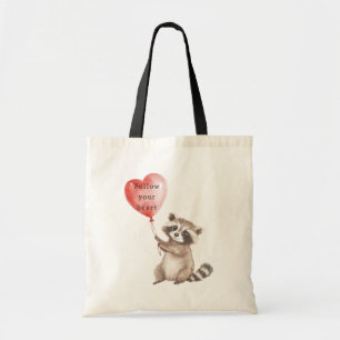 Bolsa Tote Balão de Coração de Cute Raccoon