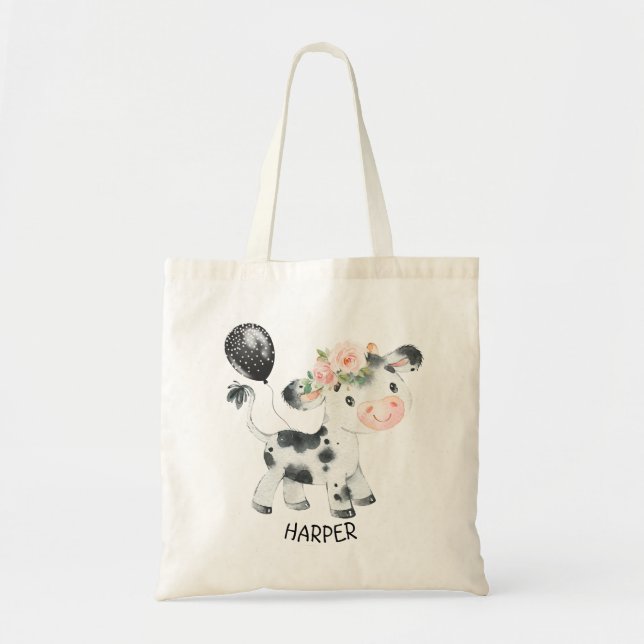 Bolsa Tote Balão de Vaca Floral Personalizado Saco de Tota (Frente)