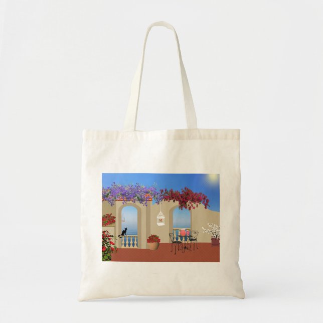 Bolsa Tote Balconi Fora das Flores Mesa Tranquilidade Fora da (Frente)