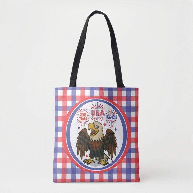 Bolsa Tote Bald Eagle com Fireworks - EUA 250 Anos 1776-2026 (Frente)