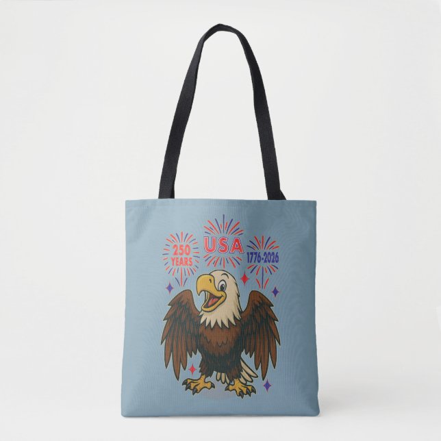 Bolsa Tote Bald Eagle com Fireworks - EUA 250 Anos 1776-2026 (Frente)