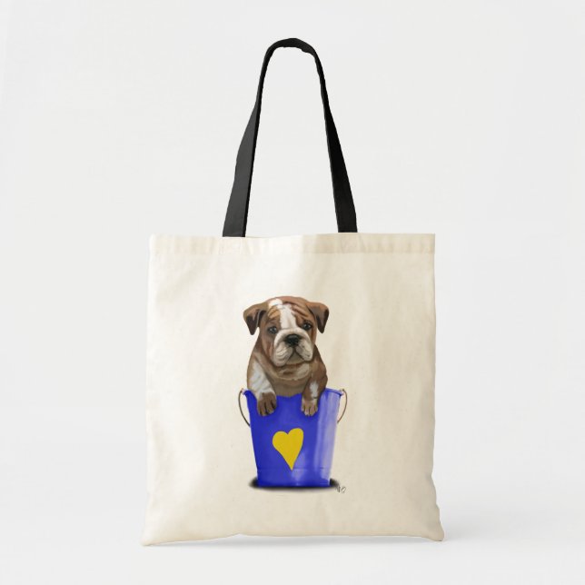 Bolsa Tote Balde Buldogue De Azul (Frente)
