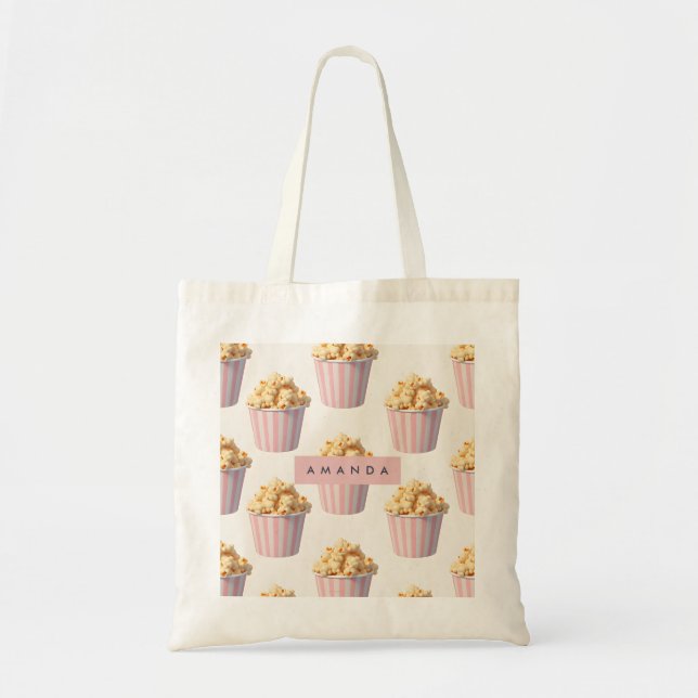 Bolsa Tote Balde de pipoca rosa pastel personalizado (Frente)