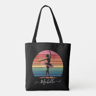 Bolsa Tote Balé de nome personalizado moderno preto Ballerina