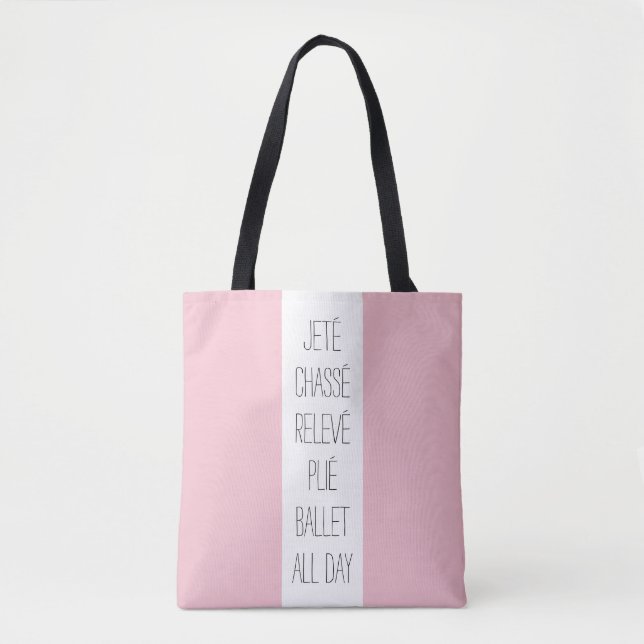 Bolsa Tote Balé rosa e branco o dia todo (Frente)