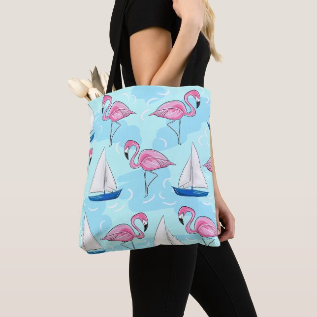 Bolsa Tote Baleeiro Azul Flamingo, Rosa, Pré-Paposa (Close Up)