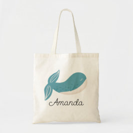 Bolsa Tote Baleia azul engraçada e engraçada. Animal do mar n