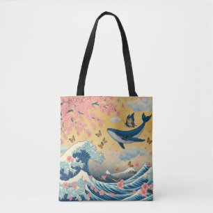 Bolsa Tote Baleia Celestial entre Cerejeiras – Arte IA