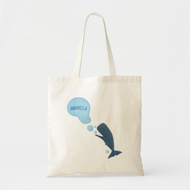 Bolsa Tote Baleia de esperma branca soprando cartoons (Frente)