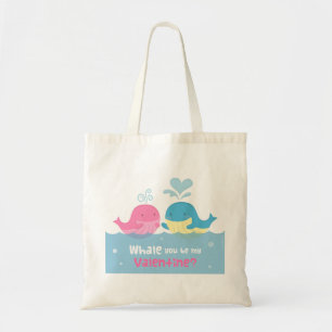 Bolsa Tote Baleia Fofa Você Será Minha Baleia Rosa e Azul