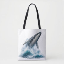 Bolsa Tote Baleia Jubarte Majestosa Rompendo Onda