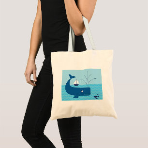 Bolsa Tote Baleia Náutica e Barco à Vela Oceano Mar Azul