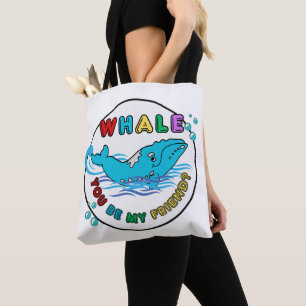 Bolsa Tote Baleia Você É Minha Amiga Baleia Azul-Bolha-De-Our