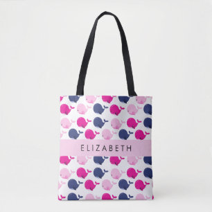 Bolsa Tote Baleias Cutas, Padrão De Baleias, Seu Nome