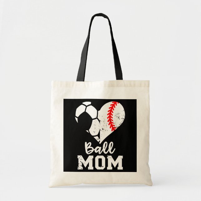 Bolsa Tote Ball Mãe Coração Engraçado Baseball Soccer Mãe (Frente)