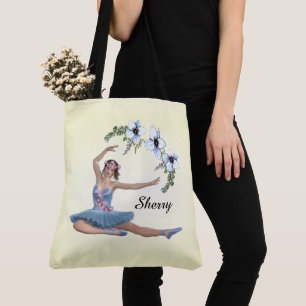 Bolsa Tote Ballerina no nome pessoal azul em amarelo