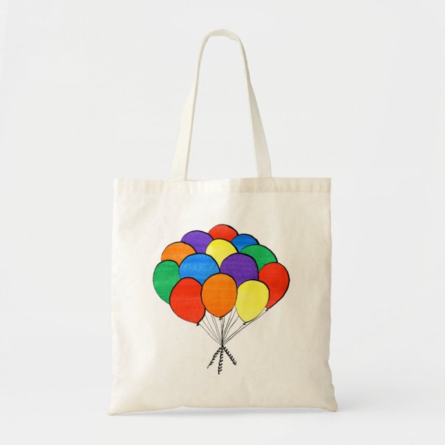 Bolsa Tote Balões Coloridos Arco-Íris Desenhados à Mão (Frente)