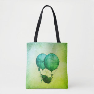 Bolsa Tote Balões de Ar Quente Steampunk com Nave Verde
