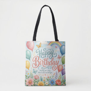 Bolsa Tote Balões de Arco-Íris de Aquarela Caprichosa Floral