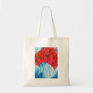 Bolsa Tote Balões de coração vermelho aquarela do Dia dos Nam