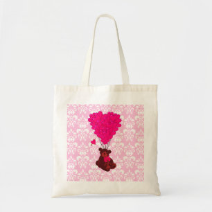 Bolsa Tote Balões de Urso e Cardíaco em damasco rosa