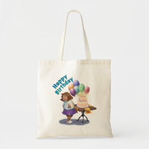 Bolsa Tote Balões e bolos coloridos, garota de aniversário