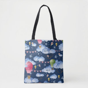 Bolsa Tote Balões Whimsical: Padrão de Nuvem de Aquarela