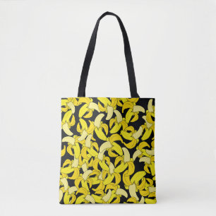 Bolsa Tote Bananas Amarelas Vintage: Fundo Negro