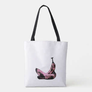 Bolsa Tote Bananas brancas, cor-de-rosa, arty