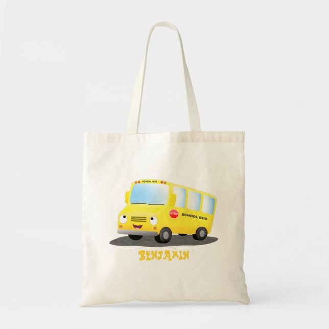 Bolsa Tote Banda branca e feliz de ônibus escolar amarelo (Frente)