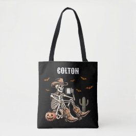 Bolsa Tote Banda de Esqueleto de Cowboy Spookboy ou Tratar