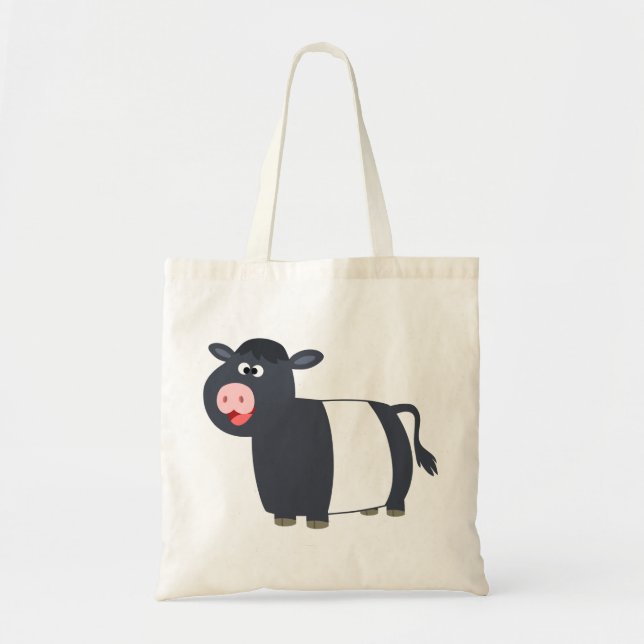 Bolsa Tote Banda de Vaca Galloway Beliscada de Cartoon Feliz (Frente)